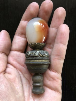 Antique Chinese Large Red Carnelian Agate Carved Polished Stone Lamp Finial Art