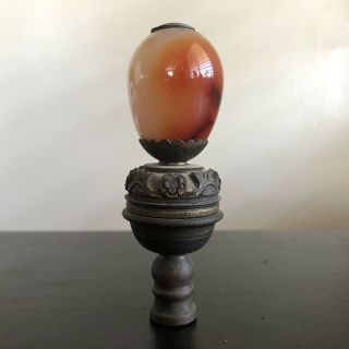Antique Chinese Large Red Carnelian Agate Carved Polished Stone Lamp Finial Art 2