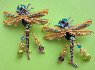 Vintage Shimmery Lunch At The Ritz Dragonfly Dragonfiles Clip On Earrings