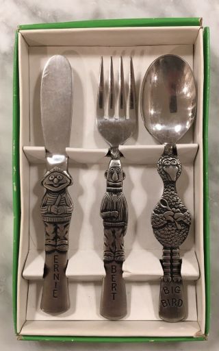 Vintage Sesame Street Set 3 Bert Ernie Big Bird Gorham Fork Knife Spoon