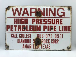 Vintage WARNING High Pressure Petroleum Pipe Line Porcelain Sign Amarillo,  TX. 3