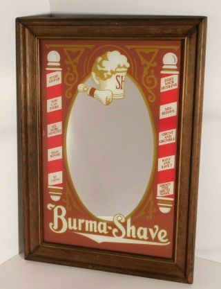 Vtg.  Burma Shave Large Framed Barber Shop Bar Mirror Sign 21 " X 15 "