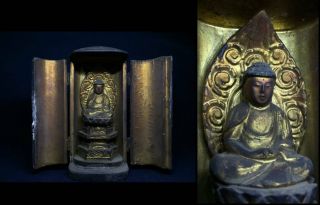 Old Japanese Japan,  Buddhism Buddha Statue Syaka & Zushi Box 14.  5cm 選