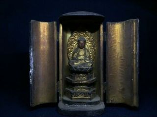 old Japanese Japan,  Buddhism Buddha statue syaka & Zushi box 14.  5cm 選 2