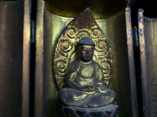 old Japanese Japan,  Buddhism Buddha statue syaka & Zushi box 14.  5cm 選 3