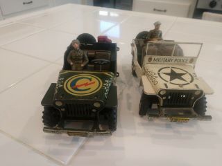 Rare 1949 Arnold 2600 Us Army Tin Toy Jeep Us Zone Germany & White Mp - Set Of 2