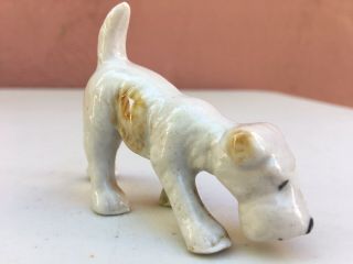 Vintage Miniature Porcelain Ceramic Terrier Dog Figurine White Brown Tan Japan