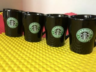 Set Of 4 Starbucks Coffee 2008 Ceramic 8 Oz Black Mermaid Logo Mug