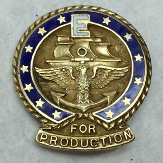 Vintage U.  S.  Navy Award For War Work Sterling Pin E For Production