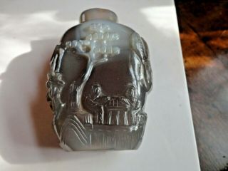 Antique Large Chinese Carved Agate Snuff Bottle W Scenes