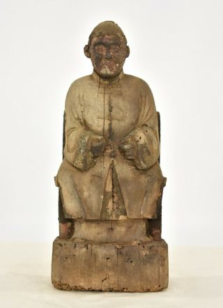 Antique Chinese Wooden Carved Statue / Figure Of Ancestor,  19th C