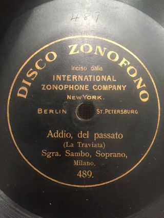 Sgra Sambo Soprano 7  Zonophone Record 489 78 Rpm Disco Zonofono La Traviata