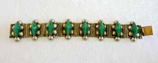 Gorgeous Vintage Mexican Green Jade Bracelet Sterling Silver 53.  0 Grams