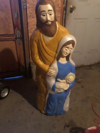 Vintage Blow Mold Union Products Nativity Scene Baby Jesus Mary And Joseph 40 "