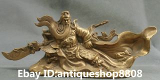 10.  4 " Chinese Bronze Guangong Guan Gong Yu Warrior God Dragon Sword Sculpture