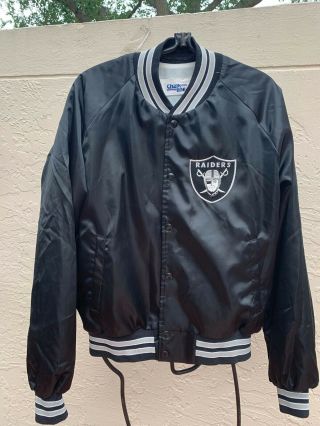 Vintage 80’s Oakland Raiders Chalk Line Satin Jacket Sz L