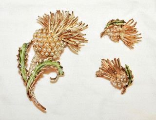 On Hold For Anna Coro Brooch And Earrings Set Thistles Signed Vintage