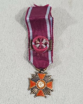 TSV Antique WWI Polish Bronze Cross of Merit Krzyz Zaslugi Medal Badge W Ribbon 2