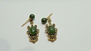 Vintage 14k Gold Jade Earrings 3.  09 Grams