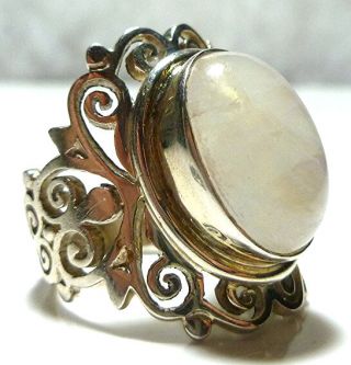 Nepal Pti Large Moonstone Sterling Silver Ornate Cocktail Shield Ring Band