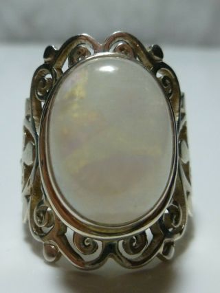 NEPAL PTI LARGE MOONSTONE STERLING SILVER ORNATE COCKTAIL SHIELD RING BAND 3