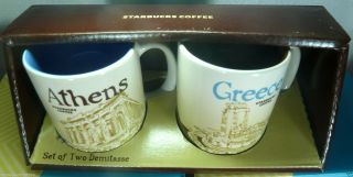 Starbucks 2 Demitasse Mini Mugs Athens & Greece 3 Oz,  Made In Thailand
