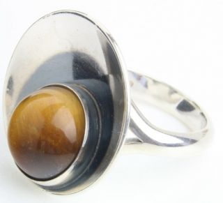 Danish Sterling Silver Ring Made By N.  E.  From And Set With Tiger Eye