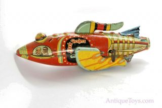 Vintage ca.  1930 ' s Marx Buck Rogers Spaceship Tin Lithographed Windup Rocket Toy 2