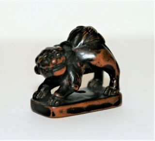 Antique Netsuke Hand Carved Toggle Possibly A Lion Or A Dog