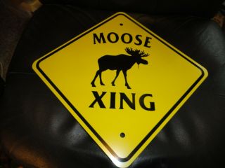 Moose Xing Crossing Yellow Metal Sign 12 X 12 " Square Kittery Trading Post Maine