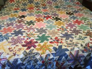 Vintage Hand Stitched Pinwheel Quilt Top 94 " X 77 " Feedsack Fabric