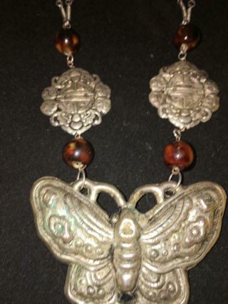 Gorgeous Antique Vintage Chinese Silver Butterfly Necklace
