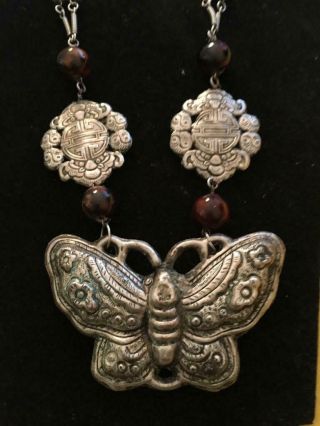 Gorgeous antique vintage Chinese silver butterfly necklace 2