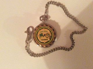 Franklin John Deere Waterloo Boy Tractor Silver Pocket Watch With Chain