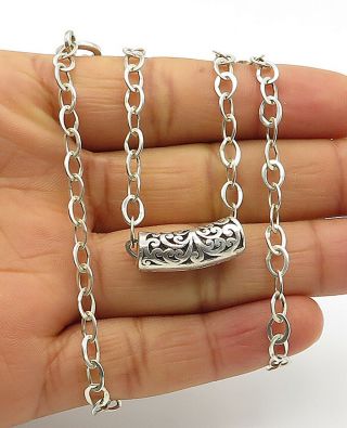 Lois Hill 925 Silver - Vintage Swirl Detailed Round Link Chain Necklace - N2644