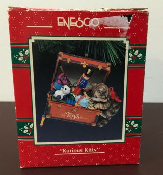 Vintage Enesco Kurious Kitty Toy Box - Kitty In The Toy Box