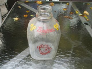 Vtg Borden Dairy Farm Painted Elsie Clear Embossed One Gallon Glass Milk Bottle