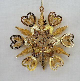 Danbury Ornament 2005 Gold Plated Heart Snowflake Christmas Decoration