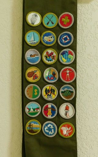 Vintage Bsa Boy Scout Merit Badge Sash With 21 Merit Badges