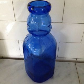 Vintage Brookfield Milk Double Baby Face Top Cobalt Blue Quart Milk Bottle 9.  5 