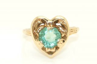 Esemco Vintage 10k Yellow Gold Green Paste Heart Ring,  Size M 1/2