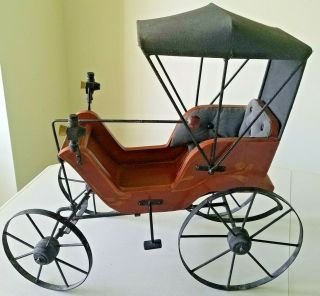 Vintage Doll Stroller Carriage Buggy Wood Metal Cloth - Like 18 " Long & Tall Sound