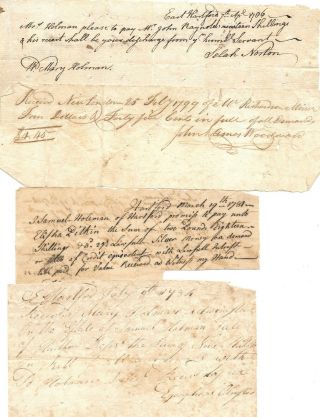 Four Different Connecticut Manuscript Receipts And Bills Of Credit 1784 - 99