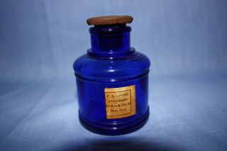 Cobalt Blue Stafford " Superfine Inks " Ink Bottle With F.  A.  Loase Orig Label