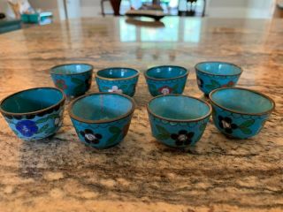Wonderful Matched Set Of 8 Miniature Chinese Cloisonne Wine Cups