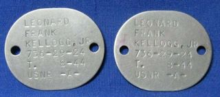 Wwii 1944 Navy Naval Dog Tags Set T.  8 - 44