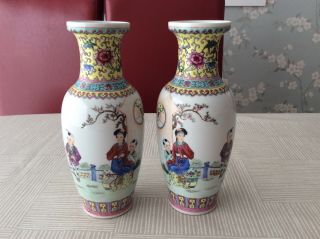 A Matching Chinese Famille Rose Vases With Poem Signed