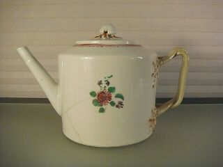 Chinese Famille Rose Export Porcelain Teapot 18th C Strap Handle