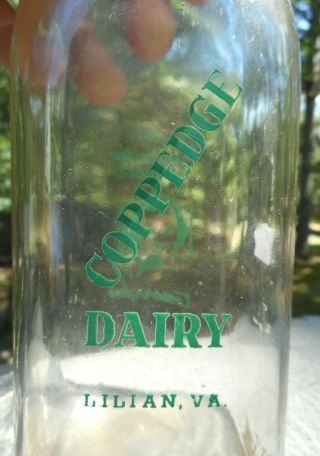 Pint Square Green Pyro Milk Bottle Coppedge Dairy Farm Lilian,  VA 3