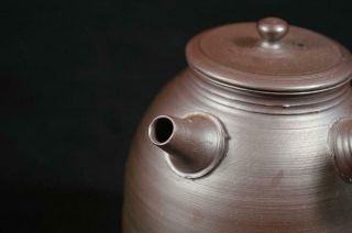 U6439: Japanese Banko - ware Brown pottery TEAPOT Kyusu Sencha,  auto w/signed box 3
